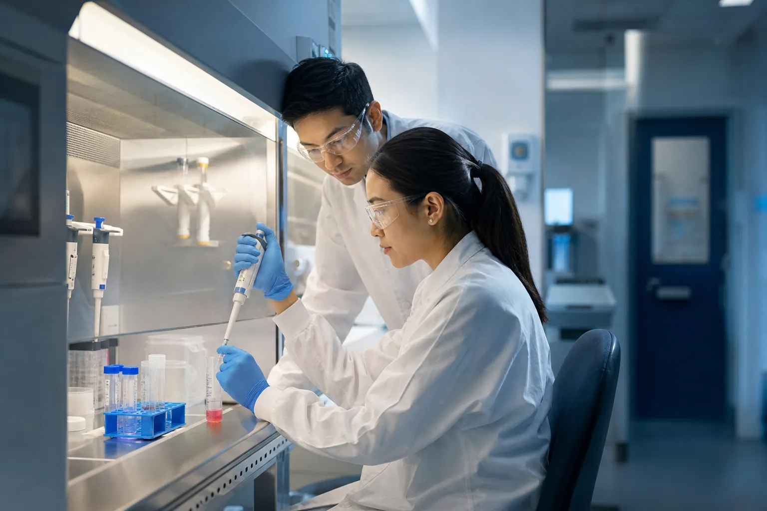 Laboratory specialists performing cell processing work