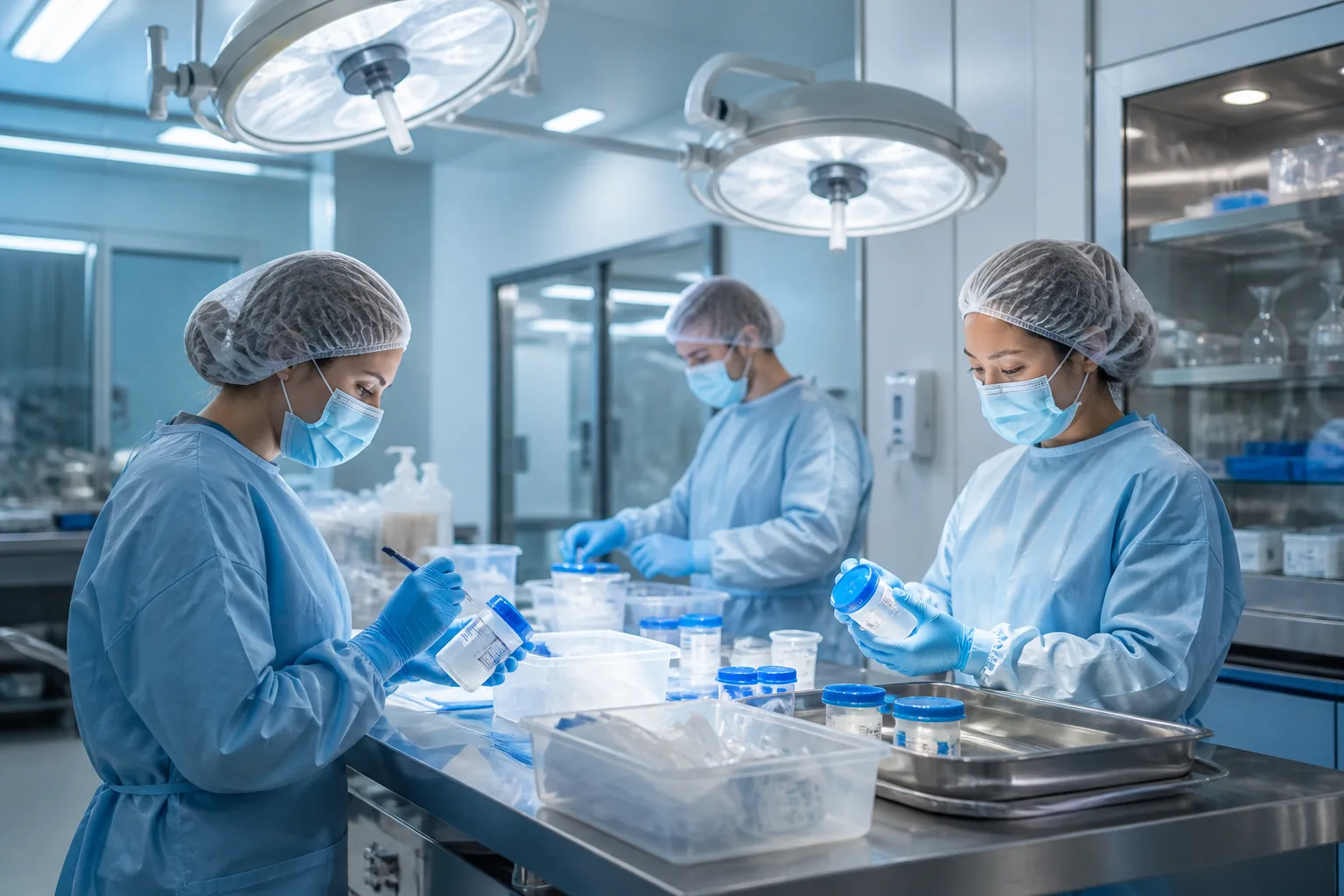 Laboratory team processing biological materials